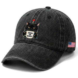 Funny Black Cat Christmas Washed Cotton Baseball Cap Judging You Silently TS14 Print Your Wear