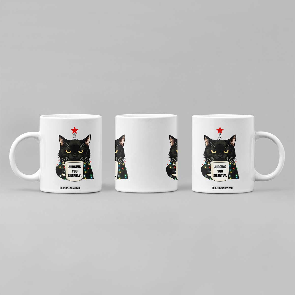 Funny Black Cat Christmas Coffee Mug Judging You Silently TS14 Print Your Wear