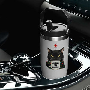 Funny Black Cat Christmas Flip Straw Tumbler Judging You Silently TS14 Print Your Wear