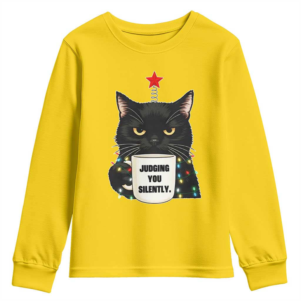 Funny Black Cat Christmas Youth Sweatshirt Judging You Silently TS14 Daisy Print Your Wear