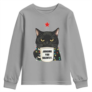Funny Black Cat Christmas Youth Sweatshirt Judging You Silently TS14 Sport Gray Print Your Wear