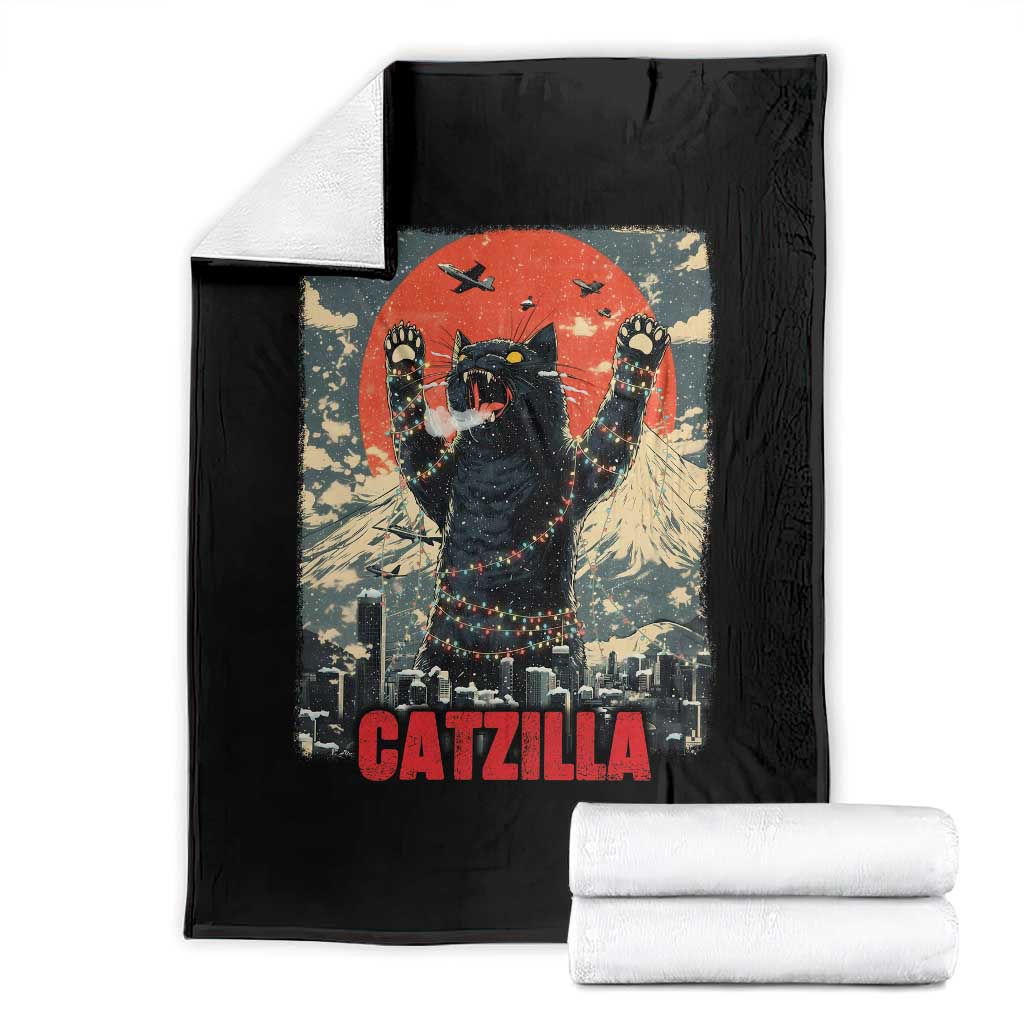 Catzilla Christmas Throw Blanket Japanese Cat Lover Kitty TS14 Black Print Your Wear