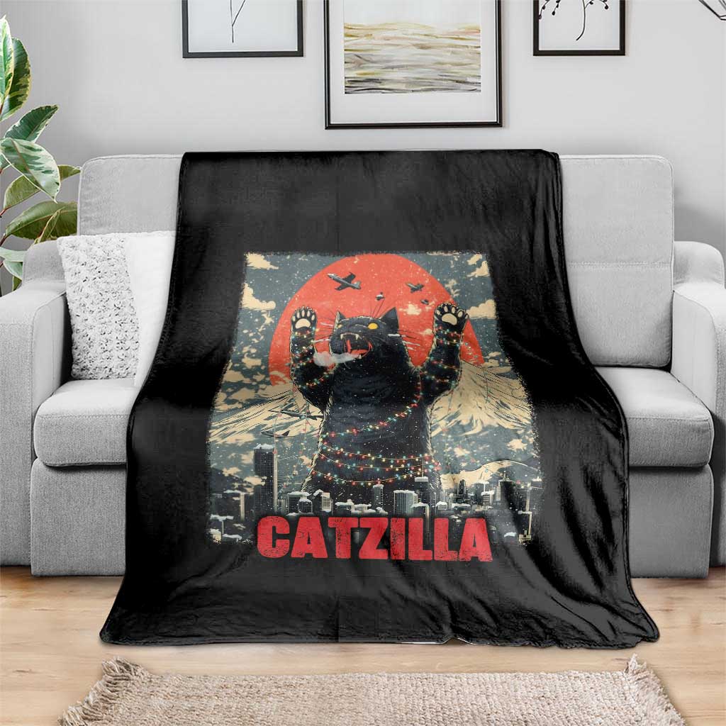 Catzilla Christmas Throw Blanket Japanese Cat Lover Kitty TS14 Print Your Wear