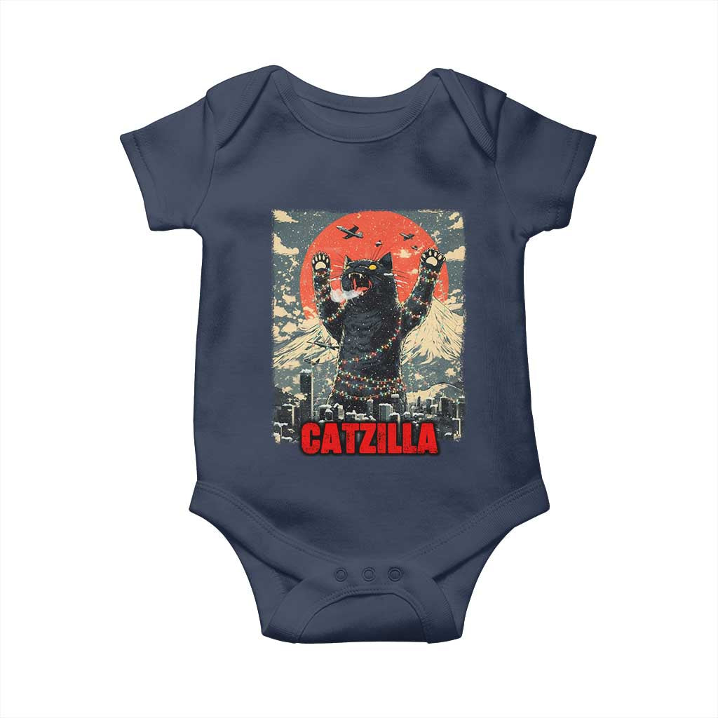 Catzilla Christmas Baby Onesie Japanese Cat Lover Kitty TS14 Navy Print Your Wear