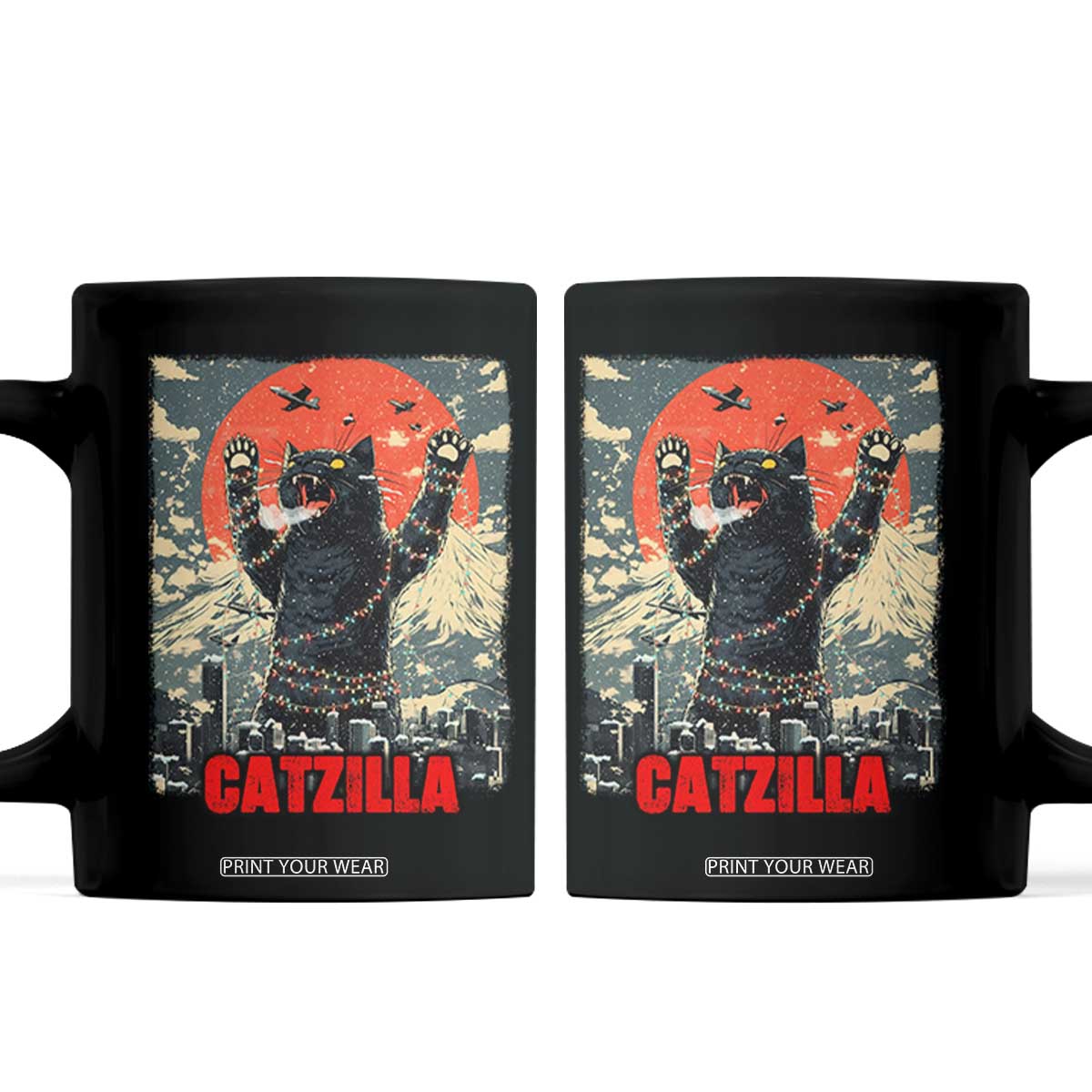 Catzilla Christmas Coffee Mug Japanese Cat Lover Kitty TS14 Black Print Your Wear