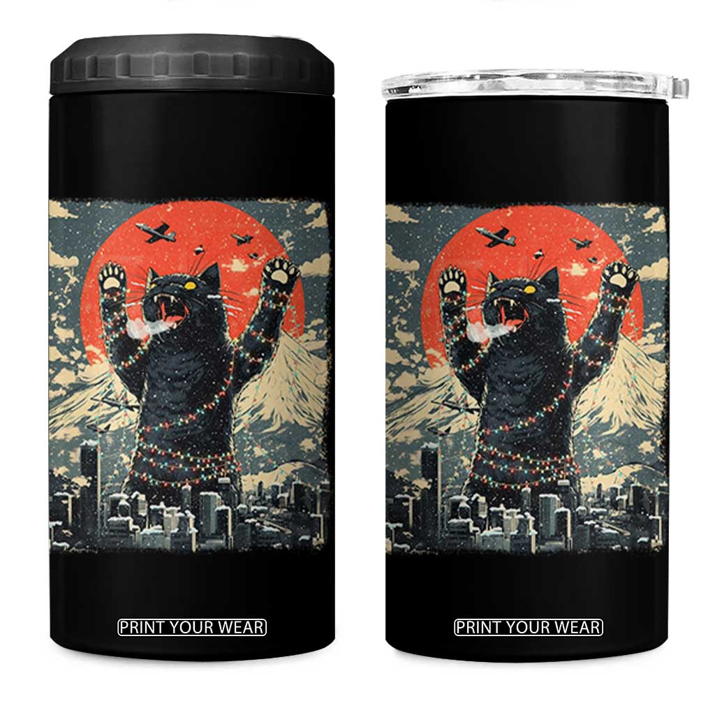 Japanese Cat Christmas 4 in 1 Can Cooler Tumbler Funny Kitten Kitty Cat Lover TS14 One Size: 16 oz Black Print Your Wear