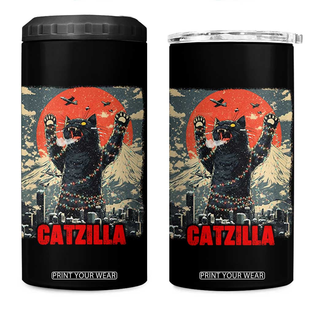Catzilla Christmas 4 in 1 Can Cooler Tumbler Japanese Cat Lover Kitty TS14 One Size: 16 oz Black Print Your Wear