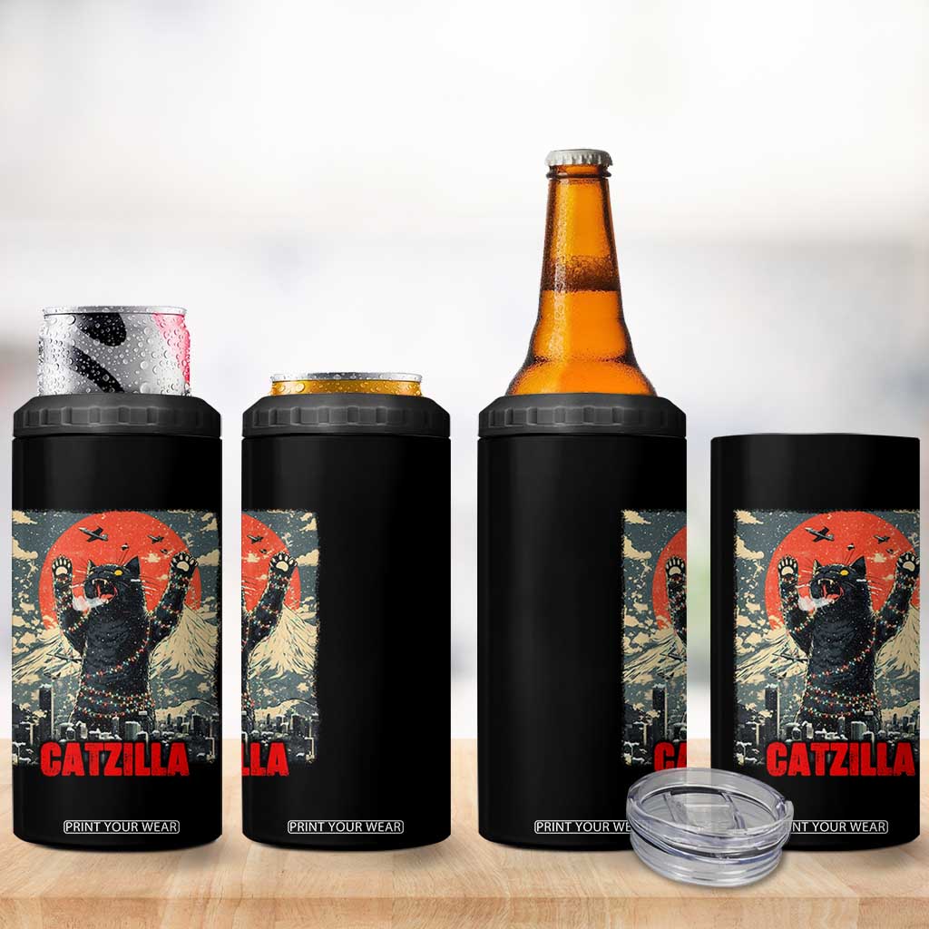 Catzilla Christmas 4 in 1 Can Cooler Tumbler Japanese Cat Lover Kitty TS14 Print Your Wear