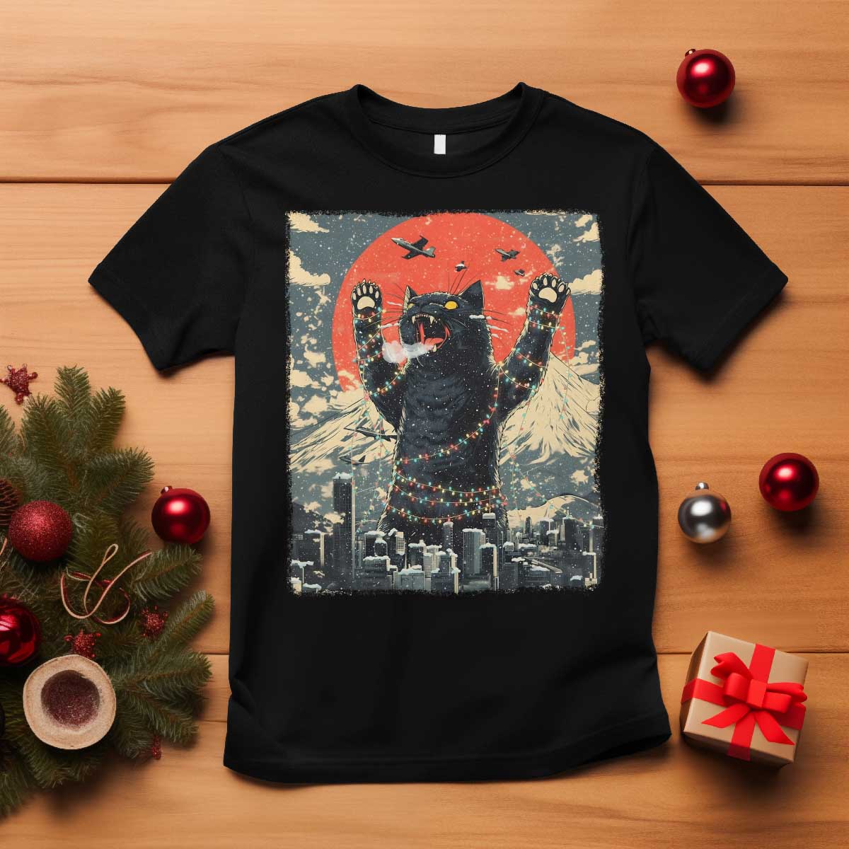 Japanese Cat Christmas T Shirt Funny Kitten Kitty Cat Lover TS14 Black Print Your Wear