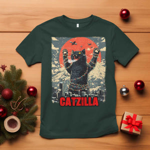 Catzilla Christmas T Shirt Japanese Cat Lover Kitty TS14 Dark Forest Green Print Your Wear