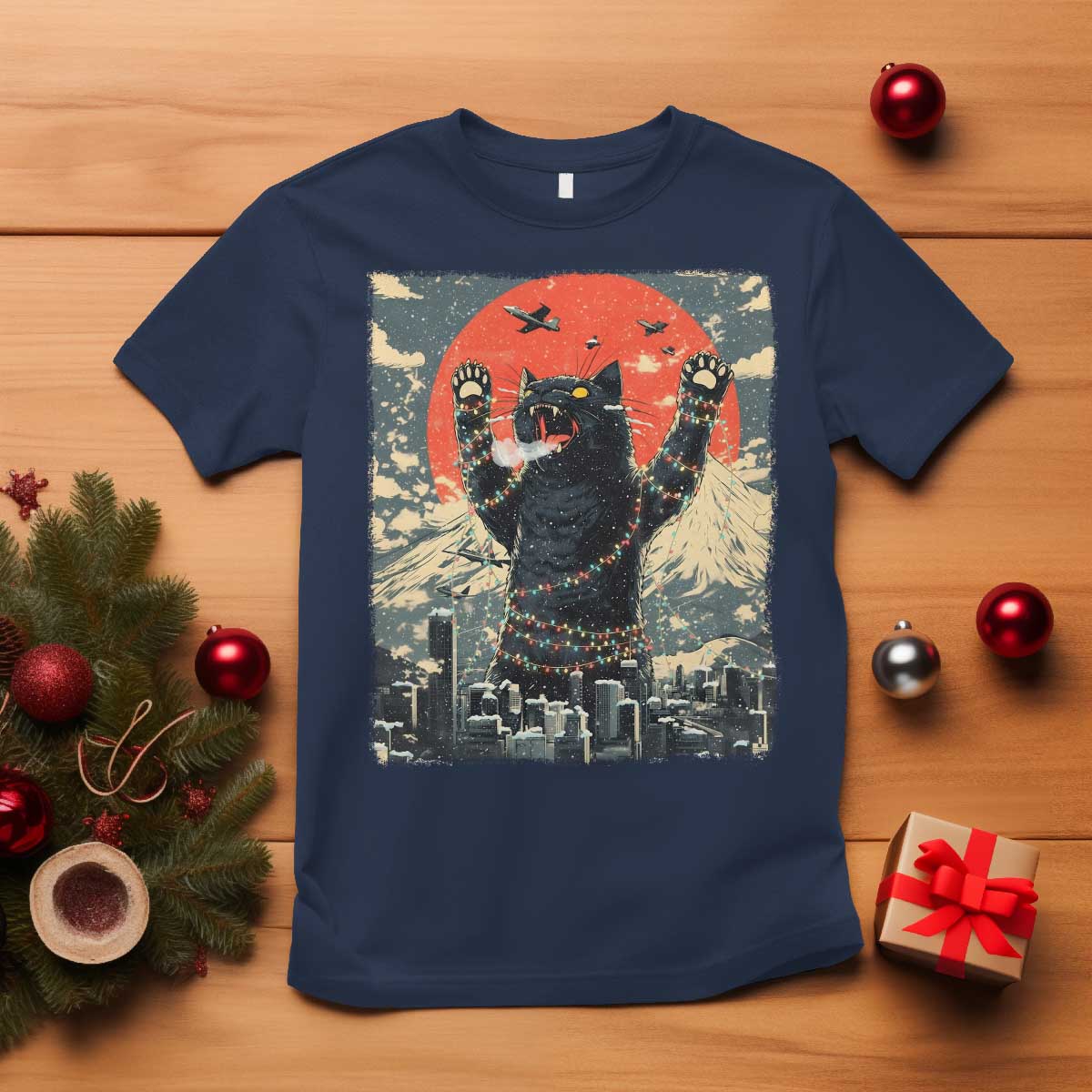Japanese Cat Christmas T Shirt Funny Kitten Kitty Cat Lover TS14 Navy Print Your Wear