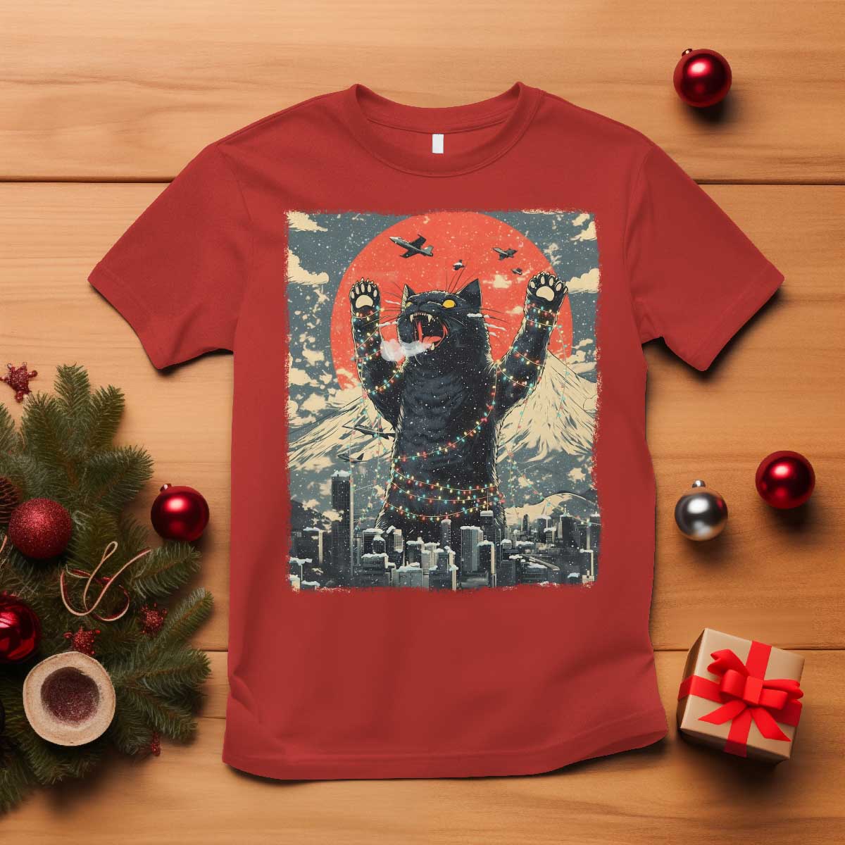 Japanese Cat Christmas T Shirt Funny Kitten Kitty Cat Lover TS14 Red Print Your Wear