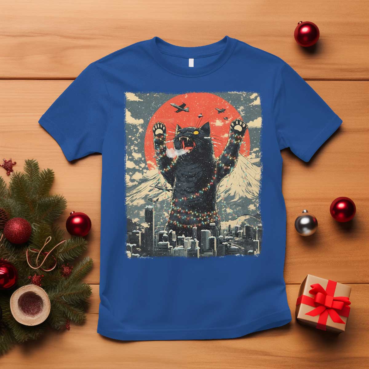 Japanese Cat Christmas T Shirt Funny Kitten Kitty Cat Lover TS14 Royal Blue Print Your Wear