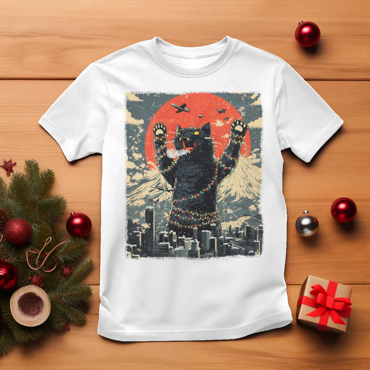 Japanese Cat Christmas T Shirt Funny Kitten Kitty Cat Lover TS14 White Print Your Wear