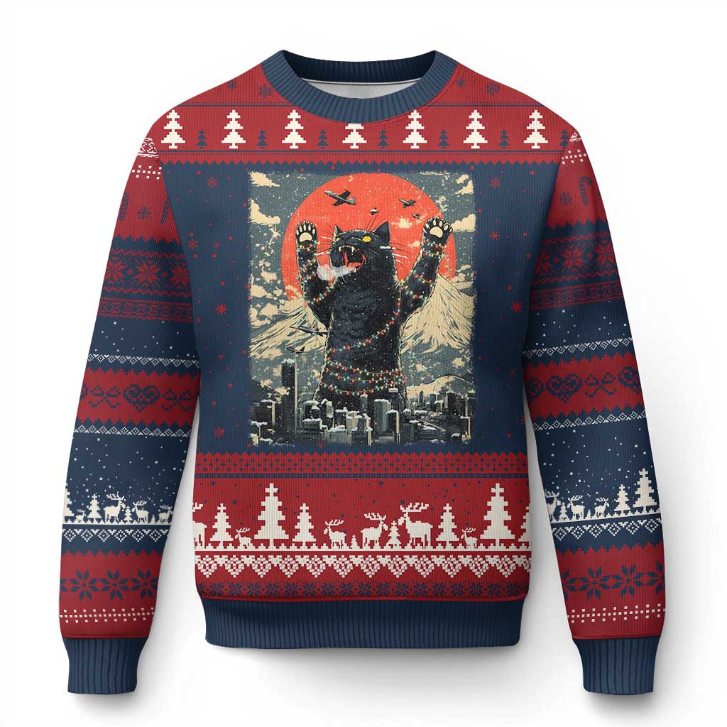 Japanese Cat Christmas Ugly Christmas Sweater Funny Kitten Kitty Cat Lover TS14 Navy Red Print Your Wear