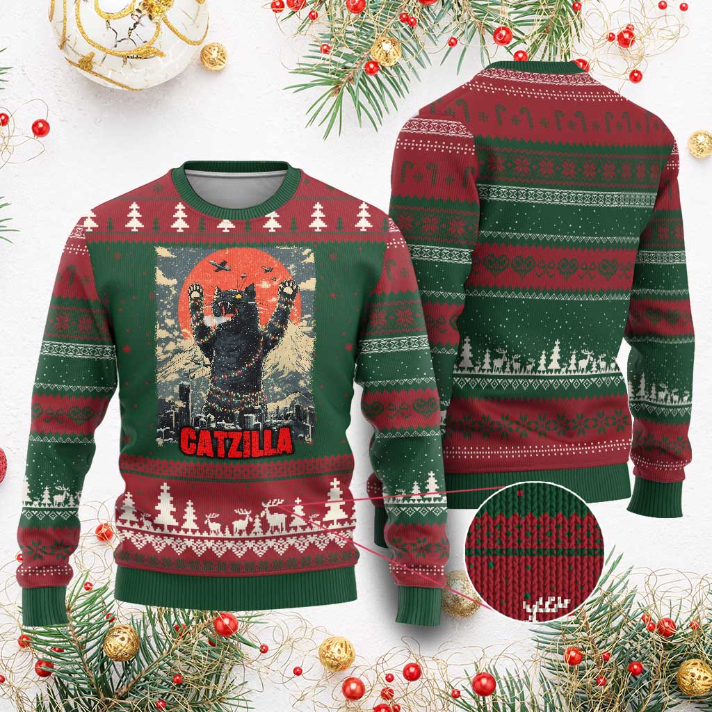 Catzilla Xmas Ugly Christmas Sweater Japanese Cat Lover Kitty TS14 Red Green Print Your Wear