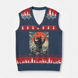 Japanese Cat Christmas V-Neck Knit Sweater Vest Funny Kitten Kitty Cat Lover TS14 Navy Red Print Your Wear