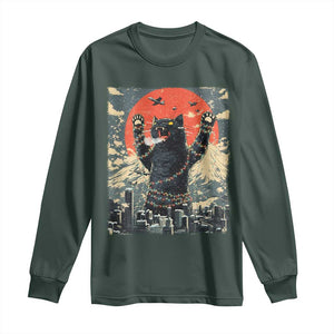 Japanese Cat Christmas Long Sleeve Shirt Funny Kitten Kitty Cat Lover TS14 Dark Forest Green Print Your Wear