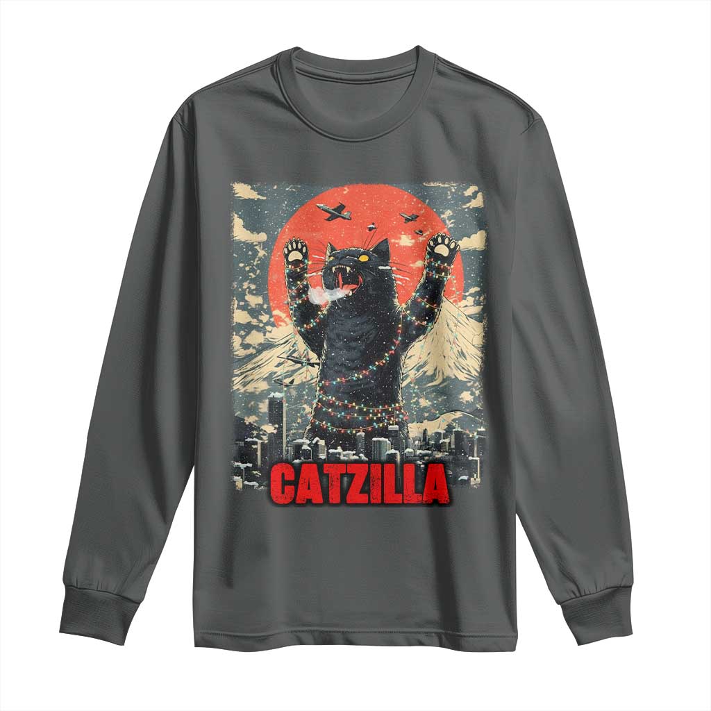 Catzilla Christmas Long Sleeve Shirt Japanese Cat Lover Kitty TS14 Dark Heather Print Your Wear
