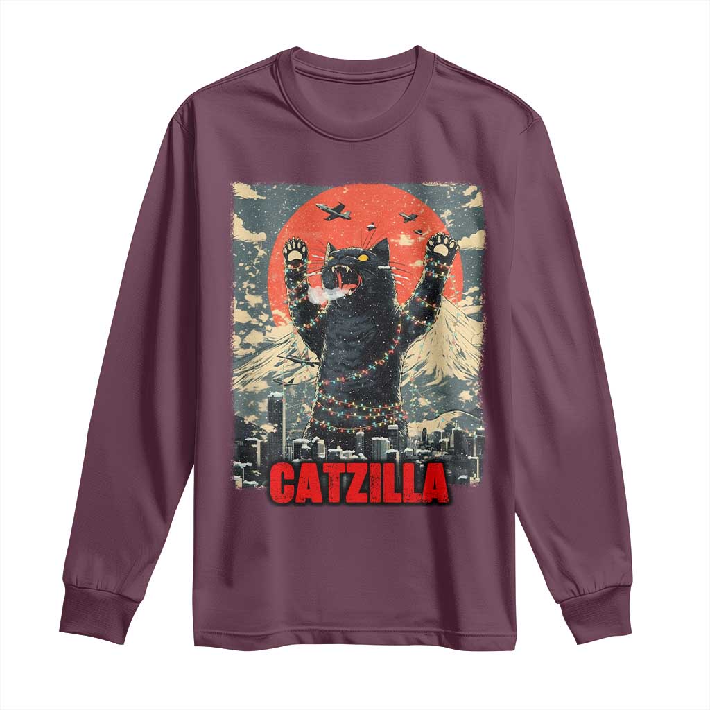 Catzilla Christmas Long Sleeve Shirt Japanese Cat Lover Kitty TS14 Maroon Print Your Wear