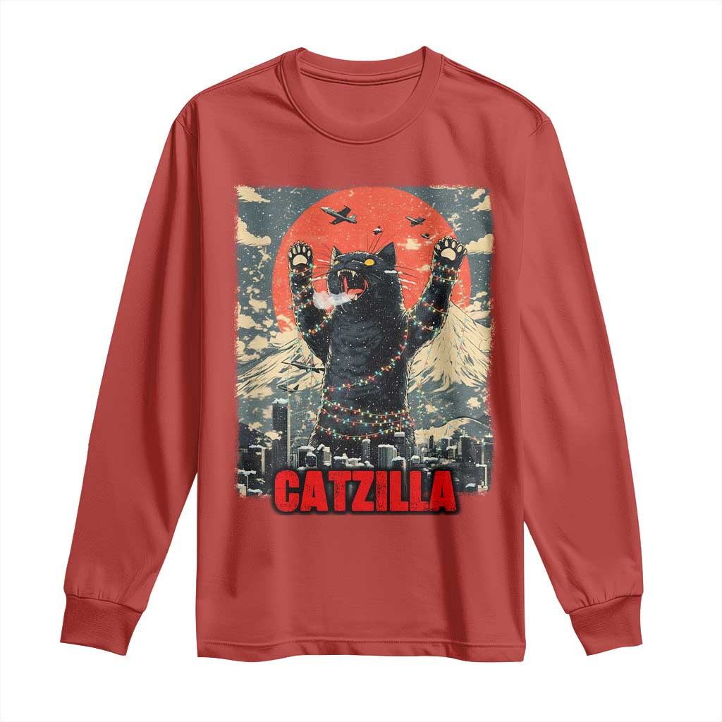 Catzilla Christmas Long Sleeve Shirt Japanese Cat Lover Kitty TS14 Red Print Your Wear