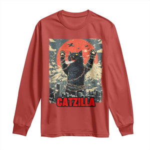 Catzilla Christmas Long Sleeve Shirt Japanese Cat Lover Kitty TS14 Red Print Your Wear