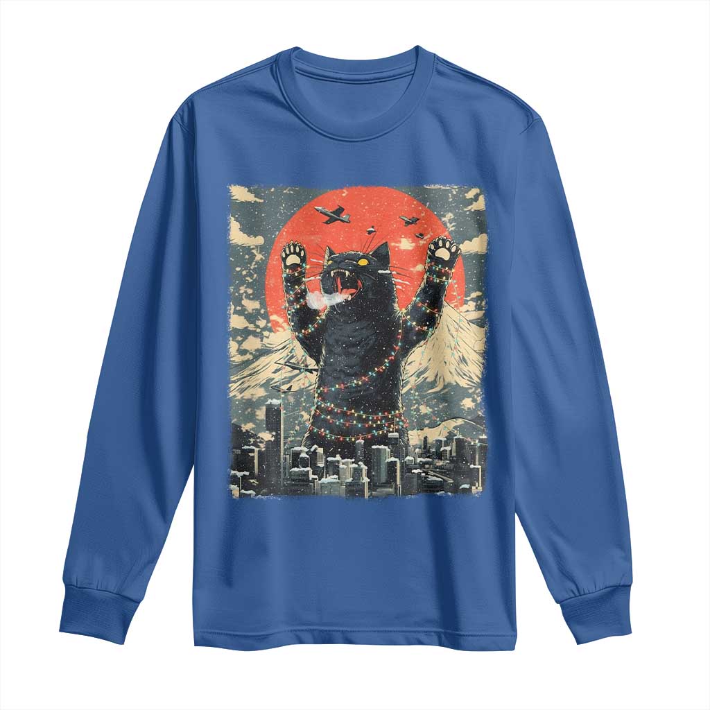 Japanese Cat Christmas Long Sleeve Shirt Funny Kitten Kitty Cat Lover TS14 Royal Blue Print Your Wear