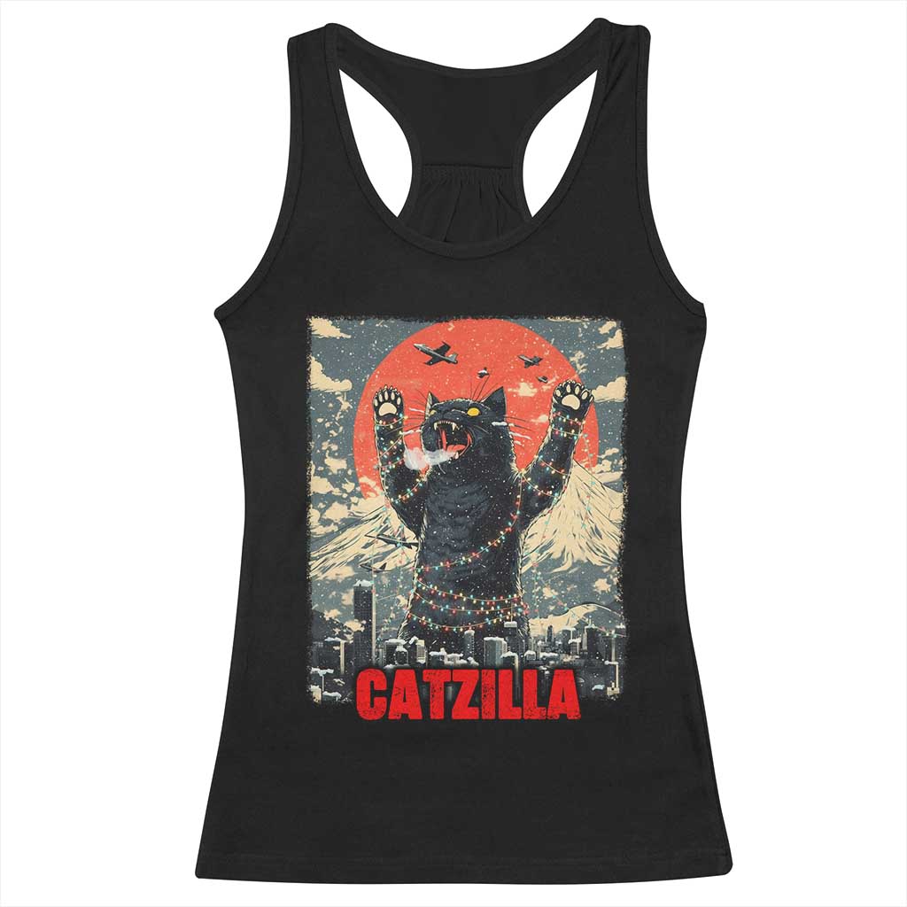 Catzilla Christmas Racerback Tank Top Japanese Cat Lover Kitty TS14 Black Print Your Wear