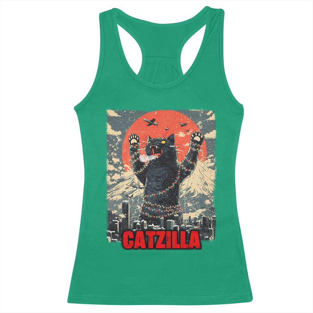 Catzilla Christmas Racerback Tank Top Japanese Cat Lover Kitty TS14 Irish Green Print Your Wear