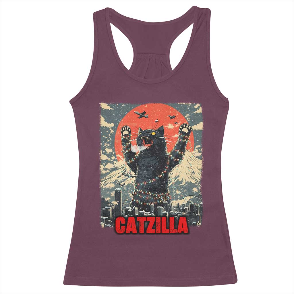 Catzilla Christmas Racerback Tank Top Japanese Cat Lover Kitty TS14 Maroon Print Your Wear