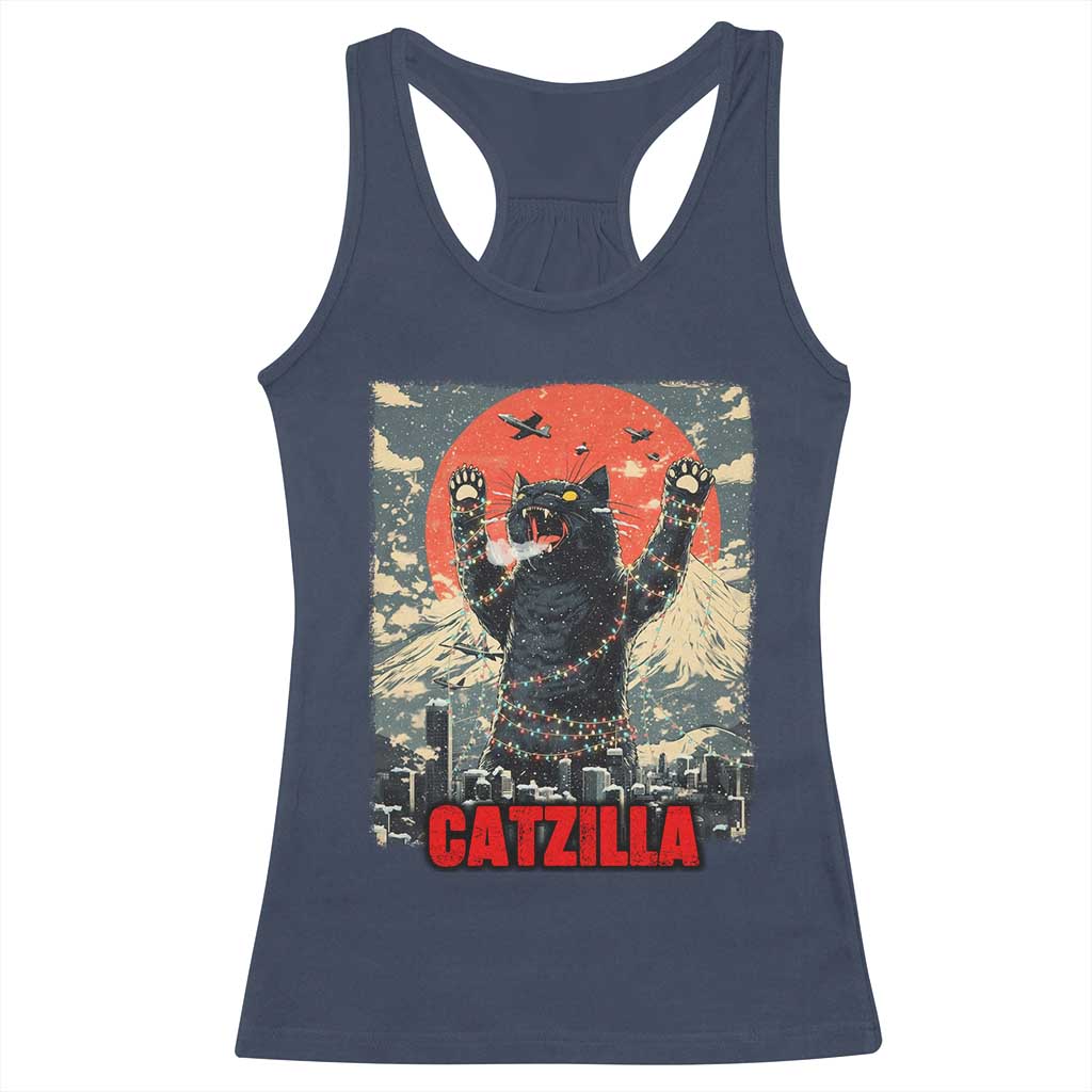 Catzilla Christmas Racerback Tank Top Japanese Cat Lover Kitty TS14 Navy Print Your Wear