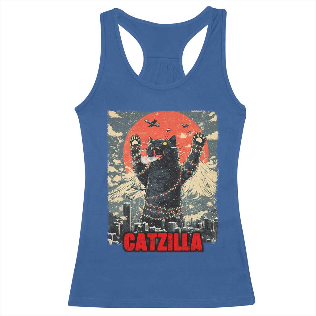Catzilla Christmas Racerback Tank Top Japanese Cat Lover Kitty TS14 Royal Blue Print Your Wear