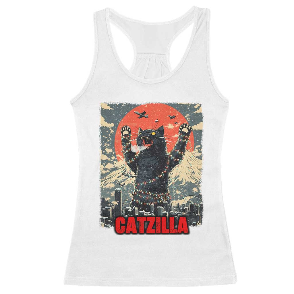 Catzilla Christmas Racerback Tank Top Japanese Cat Lover Kitty TS14 White Print Your Wear