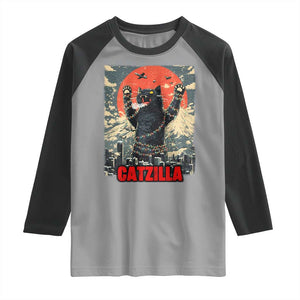 Catzilla Christmas Raglan Shirt Japanese Cat Lover Kitty TS14 Sport Gray Black Print Your Wear