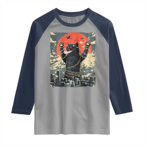 Japanese Cat Christmas Raglan Shirt Funny Kitten Kitty Cat Lover TS14 Sport Gray Navy Print Your Wear