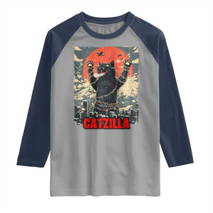 Catzilla Christmas Raglan Shirt Japanese Cat Lover Kitty TS14 Sport Gray Navy Print Your Wear