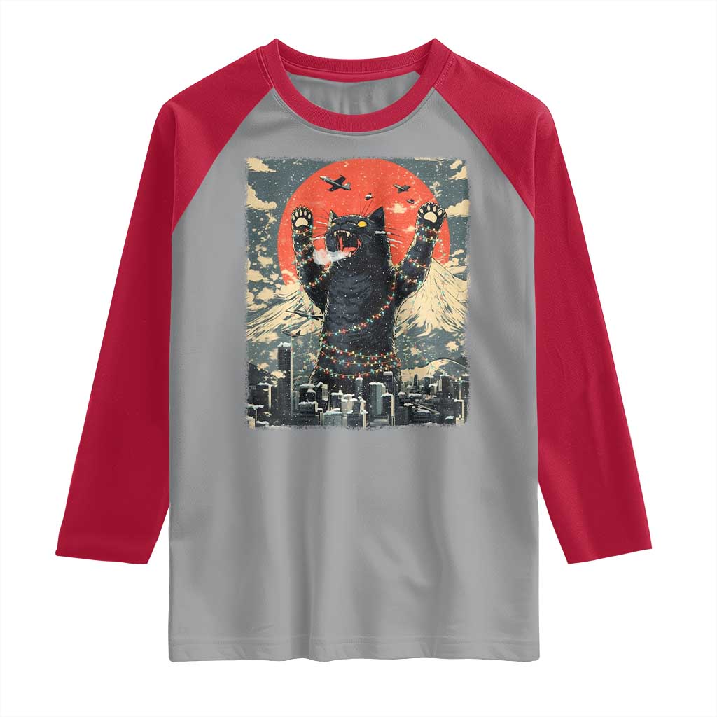 Japanese Cat Christmas Raglan Shirt Funny Kitten Kitty Cat Lover TS14 Sport Gray Red Print Your Wear