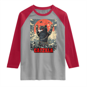 Catzilla Christmas Raglan Shirt Japanese Cat Lover Kitty TS14 Sport Gray Red Print Your Wear