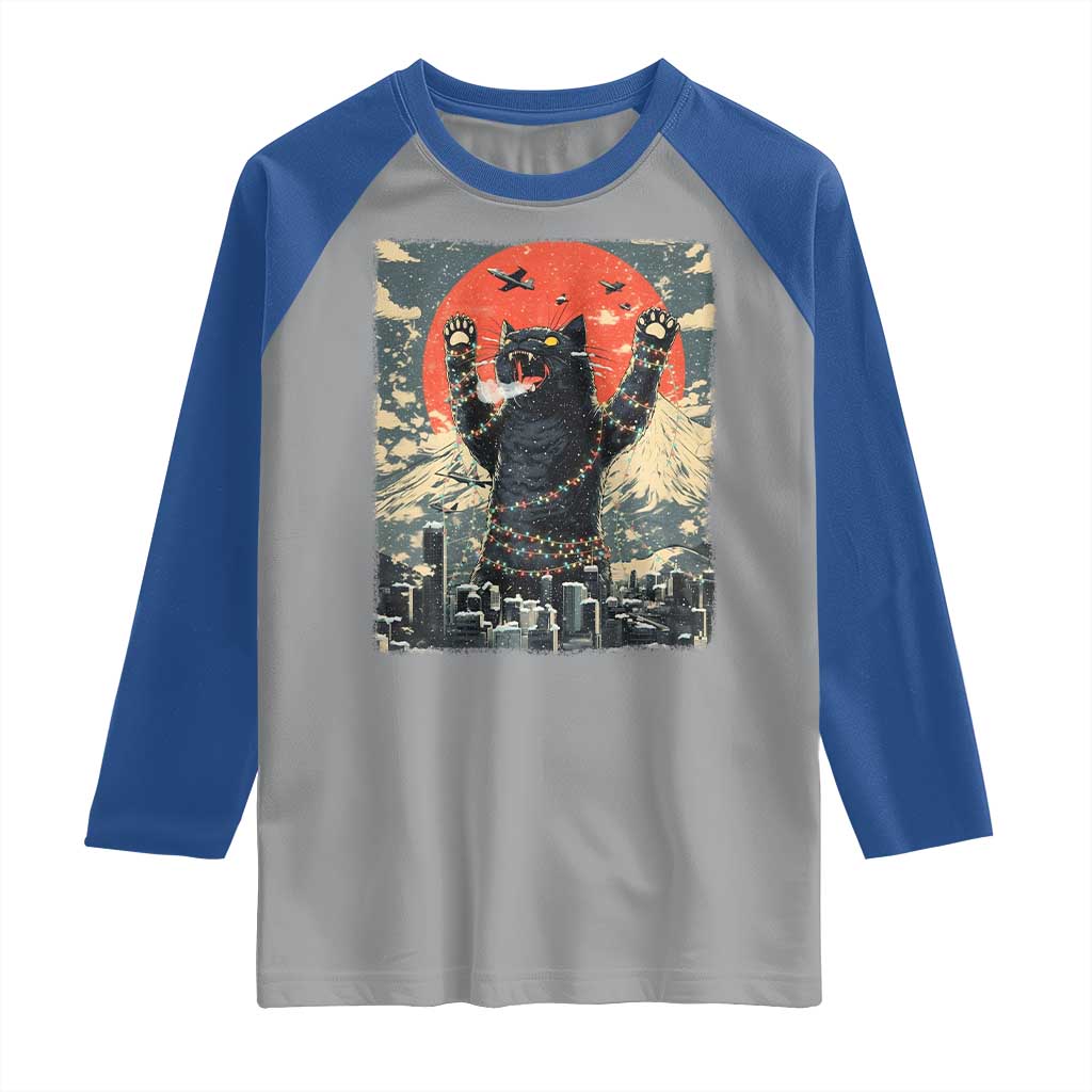 Japanese Cat Christmas Raglan Shirt Funny Kitten Kitty Cat Lover TS14 Sport Gray Royal Print Your Wear