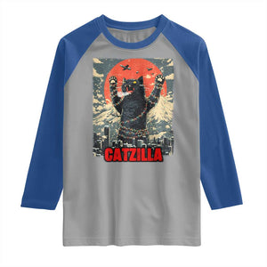 Catzilla Christmas Raglan Shirt Japanese Cat Lover Kitty TS14 Sport Gray Royal Print Your Wear
