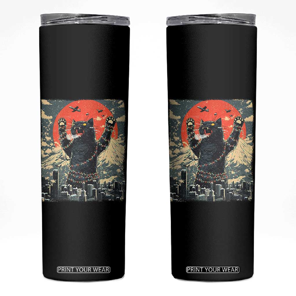 Japanese Cat Christmas Skinny Tumbler Funny Kitten Kitty Cat Lover TS14 Black Print Your Wear