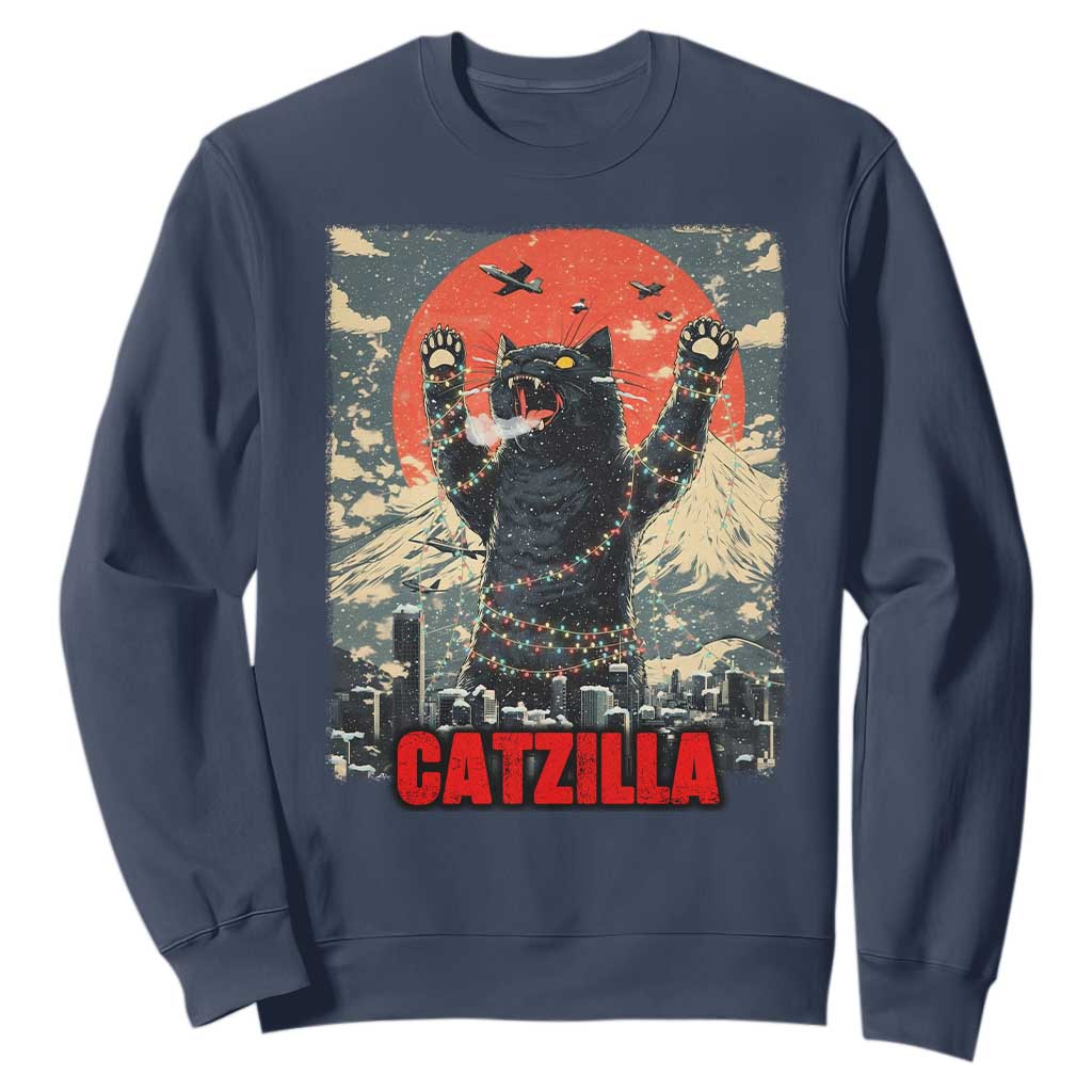 Catzilla Christmas Sweatshirt Japanese Cat Lover Kitty TS14 Navy Print Your Wear
