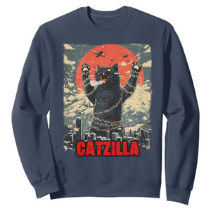 Catzilla Christmas Sweatshirt Japanese Cat Lover Kitty TS14 Navy Print Your Wear