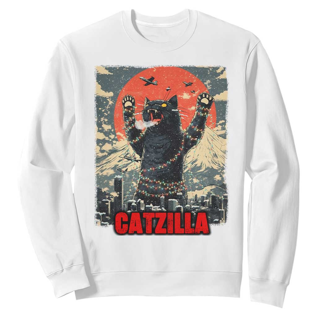 Catzilla Christmas Sweatshirt Japanese Cat Lover Kitty TS14 White Print Your Wear