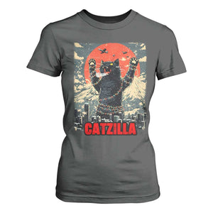 Catzilla Christmas T Shirt For Women Japanese Cat Lover Kitty TS14 Dark Heather Print Your Wear