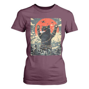 Japanese Cat Christmas T Shirt For Women Funny Kitten Kitty Cat Lover TS14 Maroon Print Your Wear