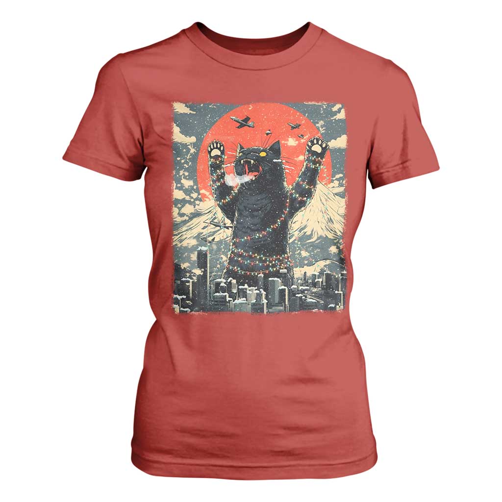 Japanese Cat Christmas T Shirt For Women Funny Kitten Kitty Cat Lover TS14 Red Print Your Wear