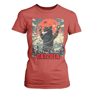 Catzilla Christmas T Shirt For Women Japanese Cat Lover Kitty TS14 Red Print Your Wear