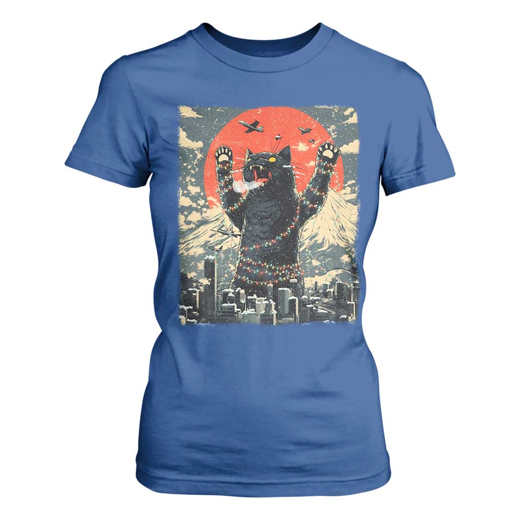 Japanese Cat Christmas T Shirt For Women Funny Kitten Kitty Cat Lover TS14 Royal Blue Print Your Wear