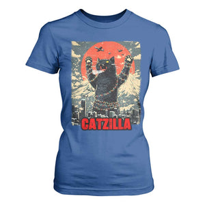 Catzilla Christmas T Shirt For Women Japanese Cat Lover Kitty TS14 Royal Blue Print Your Wear